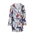 Women's Blue / White Hooded Robe - Whippet Print L/Xl Oh!Zuza Night & Day