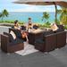 Latitude Run® 7-Piece Outdoor Patio Wicker Sofa Set w/ Firepit Table & Cushions Synthetic Wicker/All - Weather Wicker/Metal/Wicker/Rattan/Rust | Wayfair