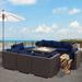 Latitude Run® Patio Furniture Conversation Sofa Set w/ Firepit Table & Cushions Synthetic Wicker/All - Weather Wicker/Metal/Wicker/Rattan/Rust | Wayfair