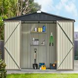 Outdoor Storage Shed 8FT x 6FT Metal Storage Shed with Adjustable Shelf and Lockable Door Garden Shed with Vents and Foundation Bike Shed Tools Shed for Backyard Garden Patio Lawn Brown