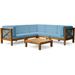 Afuera Living Outdoor 7 Seater Acacia Wood Sectional Sofa Set Teak and Blue
