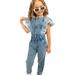 BJUTIR Toddler Girls Summer Flying Sleeve Jumpsuit Solid Color Jean Denim Zipper Jumpsuit Outwear For Girls Clothes Bodysuit For Baby Girl