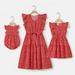 PatPat Mother s Day Family Matching Outfits Mommy and Me Allover Print Ruffle-sleeve Belted Flowy Dresses Clearance