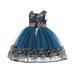 B91xZ Tulle Prom Dress 2023 New Children s Dress Lace Wedding Skirt Princess Dress Attended The Baby Fall Outfits for Girls Blue 4-5Years