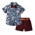 Baby Deals! Toddler Girl Clothes Clearance Toddler Set Clearance Toddler Sets for Kids Summer Children s Wear Boy s Short-sleeved Lapel Shirt Shorts Suit with Belt Tie