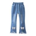 Baby Deals Spring Savings!2-13 Years Girls Flare Jeans Girls Baggy Wide Leg Jeans Fashion Cute Sweet Boe Trousers Jeans Girls Bell Bottom Jeans Clearance Bootcut Jeans for Girls