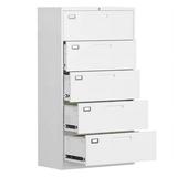 STANI 5 Drawer File Cabinet with Lock 5 Drawer Metal Filing Cabinet Lateral Filing Cabinet with Lock for Home Office Lockable Storage Cabinet for Hanging Files Letter/Legal/F4/A4 Size (White)