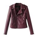 TAIAOJING Womens Fashion Coat Leather Short Zipper Casual Quilting Trend Pu Short Fashion Motorcycle Jacket