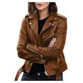 Stamzod Women s Faux Leather Belted Motorcycle Jacket Long Sleeve Zipper Fitted Fall and Winter Fashion Moto Bike Short Jacket Coat Bown 5XL