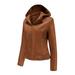 Women s Hooded Faux Leather Motorcycle Jacket with Sherpa Lined Moto Biker Zip Up Thick Warm Winter Coats