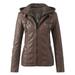 Sayhi Women s Casual Belt Collar Leather Jacket Tops Slim Zip Solid Suit Stand Collar Motorcycle Coat Brown XXXXL