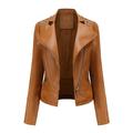 Pgeraug Jackets for Women Womens Leather Jackets Motorcycle Coat Short Lightweight Pleather Crop Coat Coats for Women Coffee L