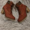 Levi's Shoes | Levi's Size 8.5 Burgundy Red Suede Leather Heeled Work Boots | Color: Red/Tan | Size: 8.5