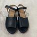 Anthropologie Shoes | Anthropologie Stacked Navy Wedge Peep Toe Ankle Strap Size 8 (39) | Color: Blue/White | Size: 8