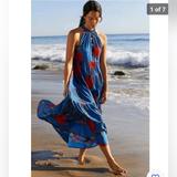 Anthropologie Dresses | Anthropologie Ro's Garden Valley Halter Cover-Up Maxi Dress Size M | Color: Blue/Orange | Size: M