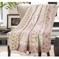 Cozyholy Original 100% Cotton Patchwork Quilt Full Queen Size Pink Floral Bedspread Coverlet Reversible Vintage Shabby Chic Quilted Throw Blanket Bed Quilt Cover for Couch Sofa