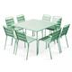 Ensemble table de jardin et 8 chaises en métal vert sauge