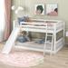 Floor Bunk Bed with Convertible Slide & Ladder, Low Wood Bunkbed Frame with & Safety Guardrails for Kids Teens