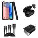 BD Combo Bundle Case for Moto G Power 5G 2023 Case - (USA Flag) Dual Shockproof Protector Armor Case with Wireless Earbuds UL Certified Dual Wall Charger 3-Pack of USB Cables (3ft 6ft 10ft)
