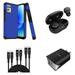 BD Combo Bundle Case for Moto G Power 5G 2023 Case - (Cobalt Blue) Dual Shockproof Protector Armor Case with Wireless Earbuds UL Certified Dual Wall Charger 3-Pack of USB Cables (3ft 6ft 10ft)