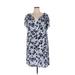 Ann Taylor LOFT Casual Dress - Shift V Neck Short sleeves: Blue Floral Dresses - Women's Size 15