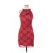 Morgan & Co. Cocktail Dress - Bodycon Crew Neck Sleeveless: Red Print Dresses - Women's Size 9