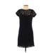 Ann Taylor LOFT Casual Dress - Shift Crew Neck Short sleeves: Black Print Dresses - Women's Size 2 Petite