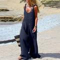 Sayhi Jumpsuits For Women Rompers Stretchy Dressy Loose Solid Wide Leg Jumpsuit Sleeveless Summer Casual Bodysuit Navy M