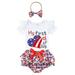 Newborn Baby Girl My 1st 4th of July Outfits Short Set Embroidery USA Flag Romper Ruffle Shorts Set Summer Clothes