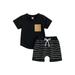 Suanret 2Pcs Kids Baby Boys Shorts Clothes Sets Short Sleeve Crew Neck T-shirt Striped Shorts Summer Outfits Black 18-24 Months