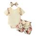 ZMHEGW Toddler Outfits For Girl Ruffles Short Sleeve Ribbed Romper Bodysuits Bowknot Floral Printed Shorts Headbands