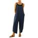 Wycnly Womens Jumpsuits Plus Size Wide Leg Cotton Linen Button Jumpsuits Overalls with Pocket Casual Solid Square Neck Sleeveless Long Summer Rompers Blue m