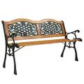 IVV Garden Bench 49 Iron Patio Park Chair Hardwood Slats Seat Black & Natural