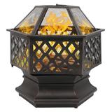 IVV 22 Hexagonal Shaped Iron Brazier Wood Burning Fire Pit Decoration for Backyard Poolside Black