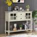 Console Table with 2 Drawers and 2 Storage Cabinets,Tempered Glass Doors