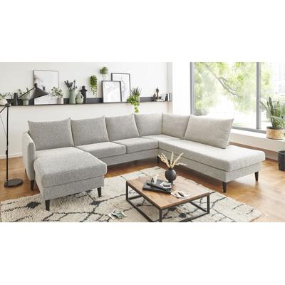 Wohnlandschaft "Rekvik U-Form", beige (creme), B:308cm H:79cm, ATLANTIC HOME COLLECTION, Sofas, mit Wellenunterfederung, mit Massivholzfüßen Image