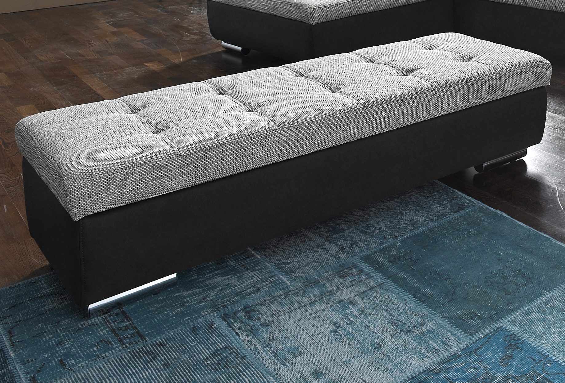 Hocker DOMO COLLECTION "Treviso XXL: B/T/H: 161/60/41 cm", schwarz (schwarz, weiß, pepper), B:161cm H:41cm T:60cm, Microfaser-Primabelle (100% Polyester) / Struktur (90% Polyester; 10% Polyacryl, Hocker, Hocker mit Stauraum Polsterhocker, mit...