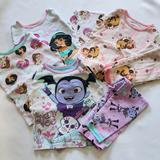Disney Pajamas | Disney Pajama Bundle- Girls Lot 3 Top And Bottom Sets + An Extra Top, Size 4 | Color: Pink/Purple/White | Size: 4g