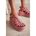 Free People Shoes | Free People Pink Raffia Rendezvous Wedge Sandals Size 39 | Color: Pink | Size: 39