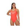 Speedo Womenss Logo Deep U-Back Swimsuit in red white - Size 12 UK