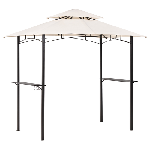 Überdachung aus Metallrahmen mit Haken und Regalen Gartenpavillon Beige Stoff Schwarz Stahl 240 x 148 cm