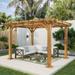 Brava Acacia Wood Outdoor 5 Seater Sectional Sofa Chat Set and 12' x 10' Pergola by Christopher Knight Home