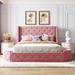 Queen Upholstered Platform Bed with 1 Drawer,2 Side Storage Stool