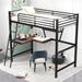 Twin Size Metal Frame Loft Bed with Desk, Shelf & Safety Guardrail