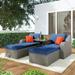 3-Piece Patio Wicker Sofa Cushions Reclining Couch with Ottomans and Lift Top Coffee Table