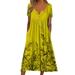 SEMIMAY Dresses For Women 2022 Short Sleeve Flower Round Tie Button Long Straight Dress With Pocket