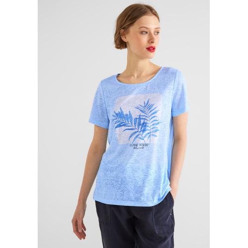 T-Shirt STREET ONE Gr. 44, blau (light splash blue) Damen Shirts Jersey mit Burnout-Optik