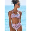 Bügel-Bandeau-Bikini-Top S.OLIVER "Scatter", Damen, Gr. 32, Cup A, lila (lila, bedruckt), Recycling-Polyamid, Microfaser, floral, Bikini-Oberteile, florales Design, wattierte Cups, mit herausnehmbaren Kissen