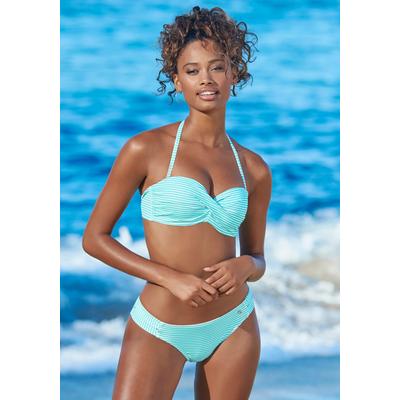 Bügel-Bandeau-Bikini S.OLIVER, Damen, Gr. 38, Cup D, grün (mint, weiß), Microfaser, Recycling-Polyamid, gestreift, Bikini-Sets, in getwisteter Optik, Topseller Image