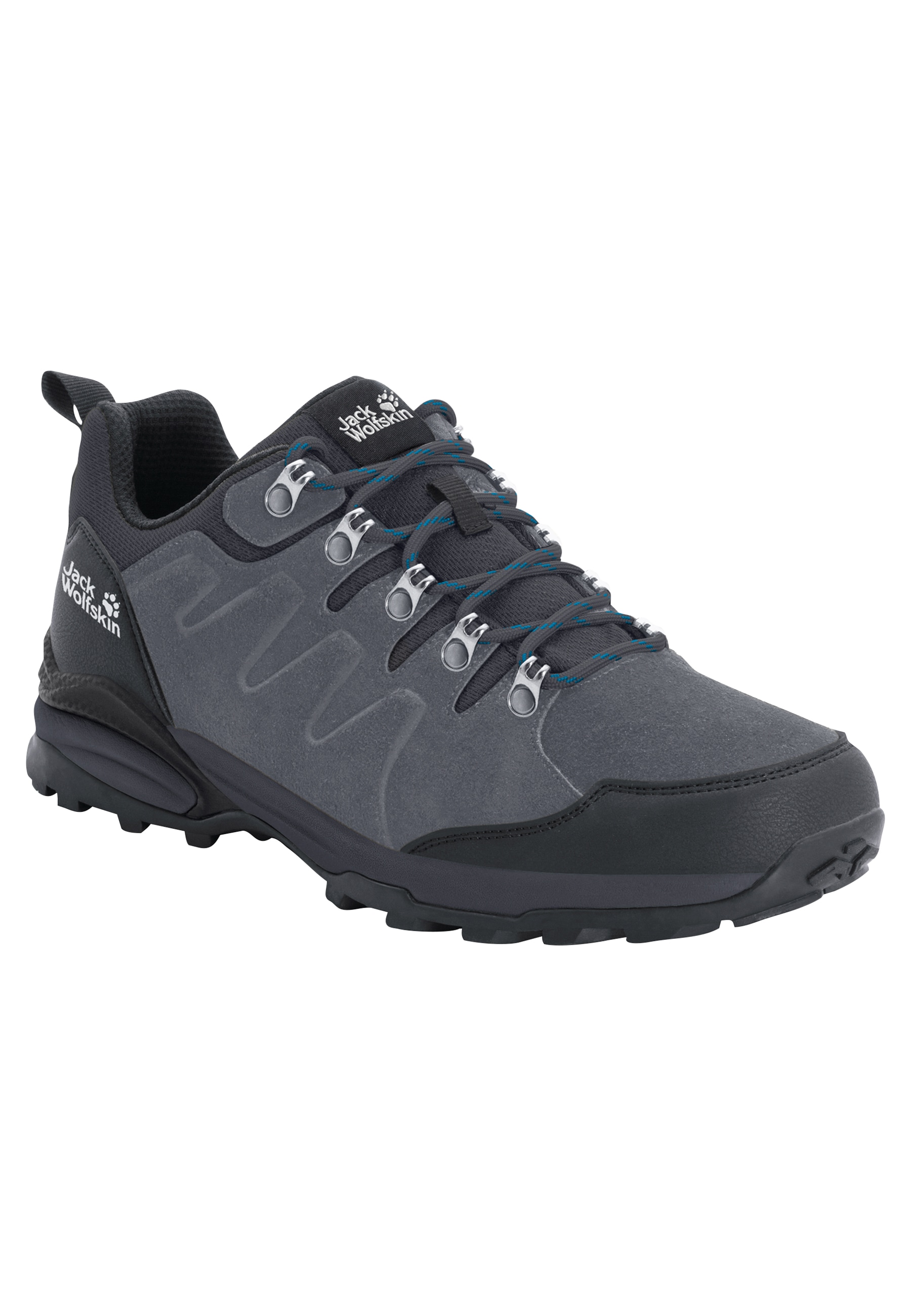 Hikingschuh JACK WOLFSKIN "REFUGIO TEXAPORE LOW M", Damen, Gr. UK 6 - EU 39,5, Normalschaft, grau (grau, schwarz), Obermaterial: Leder; Obermaterial 2: Textilmaterial; Futter: Polyester, Schuhe